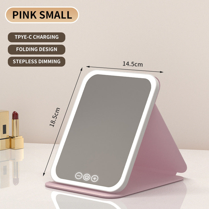 Espejo de maquillaje plegable con luz LED, 3 colores regulables